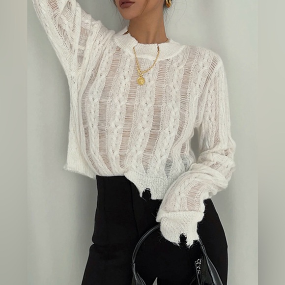 NWT Commense Snowflake Crochet Knit Shirt - Picture 4 of 7